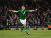 10 September 2019; James Collins of Republic of Ireland celebrates after scoring his side's third goal during the 3 International Friendly match between Republic of Ireland and Bulgaria at Aviva Stadium, Dublin. Photo by Seb Daly/Sportsfile