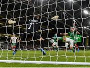 10 September 2019; James Collins of Republic of Ireland shoots to score his side's third goal past Hristo Ivanov of Bulgaria during the 3 International Friendly match between Republic of Ireland and Bulgaria at Aviva Stadium, Dublin. Photo by Seb Daly/Sportsfile