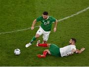 10 September 2019; Scott Hogan of Republic of Ireland is tackled by Simeon Slavchev of Bulgaria during the 3 International Friendly match between Republic of Ireland and Bulgaria at Aviva Stadium, Dublin. Photo by Ben McShane/Sportsfile