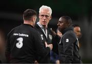 10 September 2019; Republic of Ireland manager Mick McCarthy, left, with assistant coaches Robbie Keane, left, and Terry Connor during the 3 International Friendly match between Republic of Ireland and Bulgaria at Aviva Stadium, Dublin. Photo by Stephen McCarthy/Sportsfile
