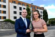 11 September 2019; Emma Duggan of Meath is presented with The Croke Park / LGFA Player of the Month award for August by Alan Smullen, General Manager, The Croke Park, at The Croke Park in Jones Road, Dublin. Emma was in sparkling form for TG4 All-Ireland Finalists Meath during the month of August, scoring 3-2 against Wexford in the All-Ireland quarter-final, before contributing 1-5 in the semi-final victory over Roscommon. Emma and Meath are preparing for next Sunday’s Final against Tipperary at Croke Park. Photo by Piaras Ó Mídheach/Sportsfile