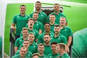 11 September 2019; Ireland players prepare for a team photo prior to the team's departure from Dublin Airport in advance of the Rugby World Cup in Japan. Photo by David Fitzgerald/Sportsfile