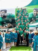 11 September 2019; Ireland players and head coach Joe Schmidt pose for a photo prior to the team's departure from Dublin Airport in advance of the Rugby World Cup in Japan. Photo by David Fitzgerald/Sportsfile