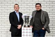 11 September 2019; Dundalk head coach Vinny Perth and Derry City manager Declan Devine in attendance during the EA SPORTS Cup Final Media Day at FAI Headquarters in Abbotstown, Dublin. Photo by Stephen McCarthy/Sportsfile