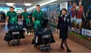 12 September 2019; Jonathan Sexton, centre and Garry Ringrose, left, of Ireland on the squad's arrival in Hanada Airport in Tokyo ahead of the 2019 Rugby World Cup in Japan. Photo by Brendan Moran/Sportsfile