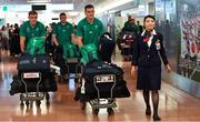 12 September 2019; Jonathan Sexton, right, and Garry Ringrose, left, of Ireland on the squad's arrival in Hanada Airport in Tokyo ahead of the 2019 Rugby World Cup in Japan. Photo by Brendan Moran/Sportsfile