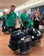 12 September 2019; Peter O’Mahony, left, and Rory Best of Ireland on the squad's arrival in Hanada Airport in Tokyo ahead of the 2019 Rugby World Cup in Japan. Photo by Brendan Moran/Sportsfile