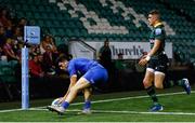 12 September 2019; Jimmy O'Brien of Leinster touches down to score a try during the Pre-season friendly match between Northampton Saints and Leinster at Franklin Gardens in Northampton, England. Photo by Darren Staples/Sportsfile