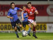 7 September 2019; Brian Morley of Sligo Rovers in action against Evan Farrell of UCD during the Extra.ie FAI Cup Quarter-Final match between Sligo Rovers and UCD at The Showgrounds in Sligo. Photo by Oliver McVeigh/Sportsfile