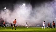 13 September 2019; Oscar Brennan of Shelbourne shoots to score his side's second goal during the SSE Airtricity League First Division match between Drogheda United and Shelbourne at United Park in Drogheda, Louth.  Photo by Stephen McCarthy/Sportsfile