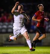 13 September 2019; Lorcan Fitzgerald of Shelbourne celebrates after scoring his side's third goal during the SSE Airtricity League First Division match between Drogheda United and Shelbourne at United Park in Drogheda, Louth.  Photo by Stephen McCarthy/Sportsfile