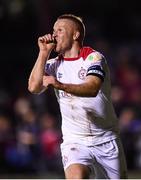 13 September 2019; Lorcan Fitzgerald of Shelbourne celebrates after scoring his side's third goal during the SSE Airtricity League First Division match between Drogheda United and Shelbourne at United Park in Drogheda, Louth.  Photo by Stephen McCarthy/Sportsfile