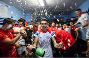 13 September 2019; Jaze Kabia and his Shelbourne team-mates celebrates promotion to the SSE Airtricity League Premier Division following the SSE Airtricity League First Division match between Drogheda United and Shelbourne at United Park in Drogheda, Louth.  Photo by Stephen McCarthy/Sportsfile