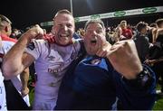 13 September 2019; Lorcan Fitzgerald and John Watson of Shelbourne celebrate promotion to the SSE Airtricity League Premier Division following the SSE Airtricity League First Division match between Drogheda United and Shelbourne at United Park in Drogheda, Louth.  Photo by Stephen McCarthy/Sportsfile