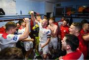 13 September 2019; Shelbourne captain Lorcan Fitzgerald and team-mates celebrate promotion to the SSE Airtricity League Premier Division following the SSE Airtricity League First Division match between Drogheda United and Shelbourne at United Park in Drogheda, Louth.  Photo by Stephen McCarthy/Sportsfile