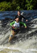 14 September 2019; Deaglan O'Drisceoil, left, with Aisling Smith from Salmon Leap Canoe Club, Ireland, competing in the Double Kayak Mixed K2 event during The 60th Liffey Descent on the River Liffey at Lucan Weir in Lucan, Co Dublin. Photo by Seb Daly/Sportsfile