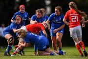 14 September 2019; Eimear Minihan of Munster is tackled by Megan Collis of Leinster during the Under 18 Girls Interprovincial Championship match between Leinster and Munster at St Mary's RFC in Templeogue, Dublin. Photo by Ben McShane/Sportsfile