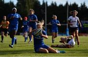 14 September 2019; Megan Williams of Leinster dives over to score her side's third try during the Women’s Interprovincial Championship Semi-Final match between Leinster and Ulster at St Mary's RFC in Templeogue, Dublin. Photo by Ben McShane/Sportsfile