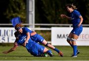 14 September 2019; Lindsay Peat of Leinster celebrates after scoring her side's fourth try with team-mates during the Women’s Interprovincial Championship Semi-Final match between Leinster and Ulster at St Mary's RFC in Templeogue, Dublin. Photo by Ben McShane/Sportsfile