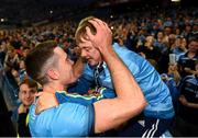 14 September 2019; Brian Fenton of Dublin celebrates with a Dublin supporter following the GAA Football All-Ireland Senior Championship Final Replay match between Dublin and Kerry at Croke Park in Dublin. Photo by Eóin Noonan/Sportsfile