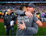 14 September 2019; Dublin manager Jim Gavin, right, and forwards coach Jason Sherlock congratulate each other following the GAA Football All-Ireland Senior Championship Final Replay between Dublin and Kerry at Croke Park in Dublin. Photo by Seb Daly/Sportsfile