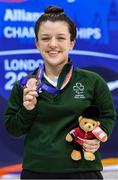 14 September 2019; Nicole Turner of Ireland poses with her bronze medal after competing in the Women's 50m Butterfly S6 Final following day six of the World Para Swimming Championships 2019 at London Aquatic Centre in London, England. Photo by Tino Henschel/Sportsfile