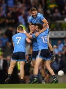 14 September 2019; Dublin players John Small, 7, Cormac Costello, Michael Fitzsimons, 3, and Dean Rock, 15, celebrate following the GAA Football All-Ireland Senior Championship Final Replay between Dublin and Kerry at Croke Park in Dublin. Photo by Stephen McCarthy/Sportsfile