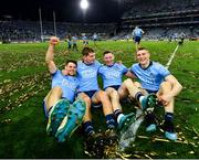 14 September 2019; Dublin players, from left, Kevin McManamon, Michael Fitzsimons, Philip McMahon and John Small celebrate following the GAA Football All-Ireland Senior Championship Final Replay between Dublin and Kerry at Croke Park in Dublin. Photo by Seb Daly/Sportsfile