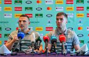 15 September 2019; Andrew Conway, left, and Luke McGrath during an Ireland Rugby Press Conference at the Hotel New Otani Makuhari in Chiba, Japan. Photo by Brendan Moran/Sportsfile