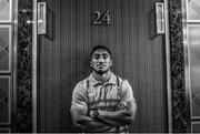 15 September 2019; (EDITOR'S NOTE: Image has been converted to black & white) Bundee Aki poses for a portrait after an Ireland Rugby Press Conference at the Hotel New Otani Makuhari in Chiba, Japan. Photo by Brendan Moran/Sportsfile