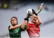 15 September 2019; Kate Flood of Louth and Aisling Maguire of Fermanagh during the TG4 All-Ireland Ladies Football Junior Championship Final match between Fermanagh and Louth at Croke Park in Dublin. Photo by Stephen McCarthy/Sportsfile