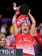 15 September 2019; Louth captain Kate Flood lifts the West County Hotel Cup after the TG4 All-Ireland Ladies Football Junior Championship Final match between Fermanagh and Louth at Croke Park in Dublin. Photo by Piaras Ó Mídheach/Sportsfile