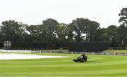 15 September 2019; A groundsman removes excess water from the field of play prior to the T20 International Tri Series match between Ireland and Netherlands at Malahide Cricket Club in Dublin. Photo by Eóin Noonan/Sportsfile