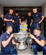 15 September 2019; Mary Rose O'Connell, age 12, from Co Waterford pictured with Dublin players, back row, from left, Con O'Callaghan, Cian O'Sullivan, Brian Howard, Rob McDaid and front row Jack McCaffrey, left, and Eoin Murchan and the Sam Maguire Cup on a visit by the All-Ireland Senior Football Champions to the Children's Health Ireland at Crumlin in Dublin. Photo by David Fitzgerald/Sportsfile