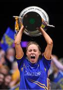 15 September 2019; Tipperary captain Samantha Lambert lifts the the Mary Quinn Memorial Cup after the TG4 All-Ireland Ladies Football Intermediate Championship Final match between Meath andTipperary at Croke Park in Dublin. Photo by Piaras Ó Mídheach/Sportsfile