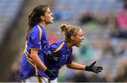 15 September 2019; Tipperary players Anna Rose Kennedy, left, and Samantha Lambert celebrate after the TG4 All-Ireland Ladies Football Intermediate Championship Final match between Meath andTipperary at Croke Park in Dublin. Photo by Piaras Ó Mídheach/Sportsfile