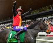 15 September 2019; Jockey AP McCoy celebrates after winning the Pat Smullen Champions Race For Cancer Trials Ireland on Quizical during Day Two of the Irish Champions Weekend at The Curragh Racecourse in Kildare. Photo by Seb Daly/Sportsfile