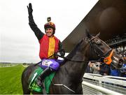 15 September 2019; Jockey AP McCoy celebrates after winning the Pat Smullen Champions Race For Cancer Trials Ireland on Quizical during Day Two of the Irish Champions Weekend at The Curragh Racecourse in Kildare. Photo by Seb Daly/Sportsfile