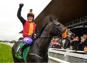 15 September 2019; Jockey AP McCoy celebrates after winning the Pat Smullen Champions Race For Cancer Trials Ireland on Quizical during Day Two of the Irish Champions Weekend at The Curragh Racecourse in Kildare. Photo by Seb Daly/Sportsfile