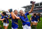 15 September 2019; Sisters Anna Rose Kennedy and Caitlín Kennedy, right, of Tipperary celebrate following the TG4 All-Ireland Ladies Football Intermediate Championship Final match between Meath and Tipperary at Croke Park in Dublin. Photo by Stephen McCarthy/Sportsfile