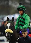 15 September 2019; Jockey Paul Carberry, on Katiymann, prior to the Pat Smullen Champions Race For Cancer Trials Ireland during Day Two of the Irish Champions Weekend at The Curragh Racecourse in Kildare. Photo by Seb Daly/Sportsfile