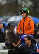 15 September 2019; Jockey Charlie Swan, on Yuften, prior to the Pat Smullen Champions Race For Cancer Trials Ireland during Day Two of the Irish Champions Weekend at The Curragh Racecourse in Kildare. Photo by Seb Daly/Sportsfile