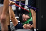 16 September 2019; Garry Ringrose goes thrpough his stretches alongside Robbie Henshaw during an Ireland Rugby gym session at the Ichihara Suporeku Park in Ichihara, Japan. Photo by Brendan Moran/Sportsfile