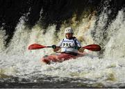 14 September 2019; James O Giollagain of Canoeing Ireland competing in the K1 Class C Mens event during The 60th Liffey Descent on the River Liffey at Lucan Weir in Lucan, Co Dublin. Photo by Seb Daly/Sportsfile