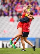 15 September 2019; Aoife Russell of Louth, left, celebrates following the TG4 All-Ireland Ladies Football Junior Championship Final match between Fermanagh and Louth at Croke Park in Dublin. Photo by Stephen McCarthy/Sportsfile
