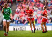 15 September 2019; Michelle McMahon and Eilis Hand, right, of Louth celebrate their side's victory following the TG4 All-Ireland Ladies Football Junior Championship Final match between Fermanagh and Louth at Croke Park in Dublin. Photo by Stephen McCarthy/Sportsfile
