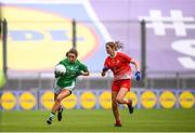 15 September 2019; Courtney Murphy of Fermanagh and Susan Byrne of Louth during the TG4 All-Ireland Ladies Football Junior Championship Final match between Fermanagh and Louth at Croke Park in Dublin. Photo by Stephen McCarthy/Sportsfile