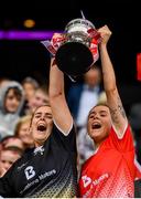 15 September 2019; Caoimhe Breen, left, and Áine Breen of Louth lift the West County Hotel Cup following the TG4 All-Ireland Ladies Football Junior Championship Final match between Fermanagh and Louth at Croke Park in Dublin. Photo by Stephen McCarthy/Sportsfile