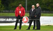 16 September 2019; Umpires Alan Neill, centre, and David McLean, right, with reserve umpire Rizwan Akram during a pitch inspection ahead of the T20 International Tri Series match between Scotland and Netherlands at Malahide Cricket Club in Dublin. Photo by Sam Barnes/Sportsfile
