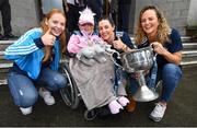 16 September 2019; Dublin players, from left, Ciara Trant, Lyndsey Davey and Rachel Ruddy alongside Rachael Knight, age 5, from Donabate, Co Dublin and the Brendan Martin Cup during the TG4 All-Ireland Senior Ladies Football Champions visit to Our Lady’s Children’s Hospital in Crumlin, Co Dublin. Photo by David Fitzgerald/Sportsfile